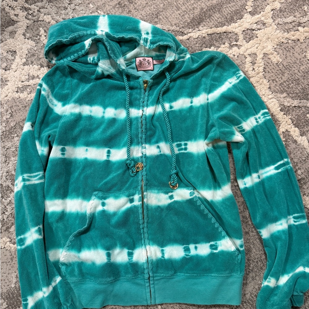 Juicy Couture Teal and White Tie-Dye Sweater